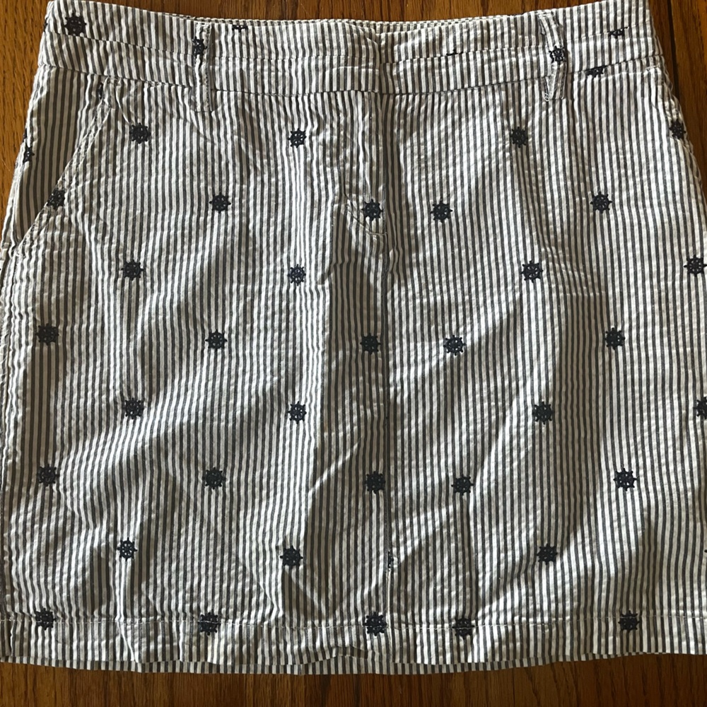 British Khaki navy and White Striped seersucker Skirt